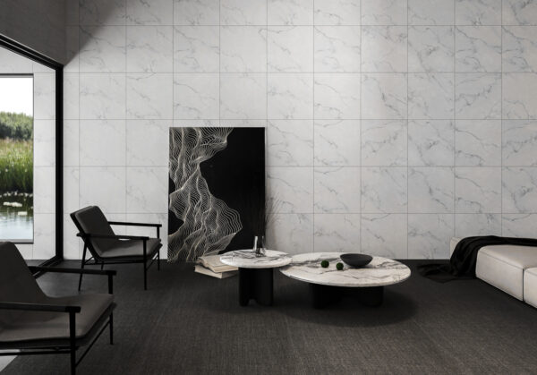 Soft Carrara Polished Marble Look Tile 600x600 (Code:03064)